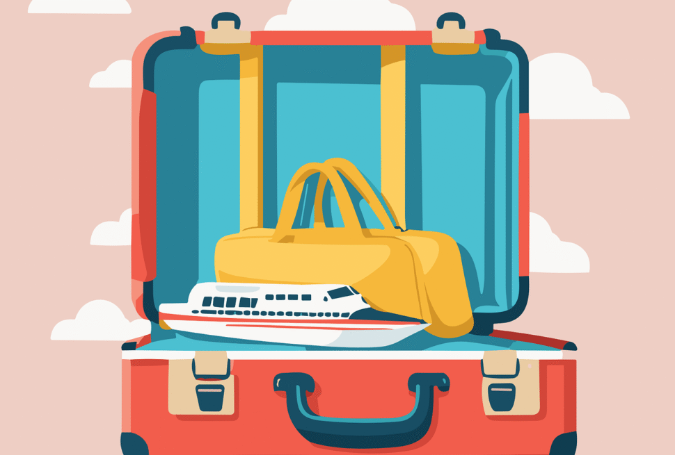 tourist, travel, vacation, summer, suitcase, liner, cruise, sea, palm trees, beach, relax, sun, tan, ticket, plane, exotic, resort, nature, holiday, cartoon